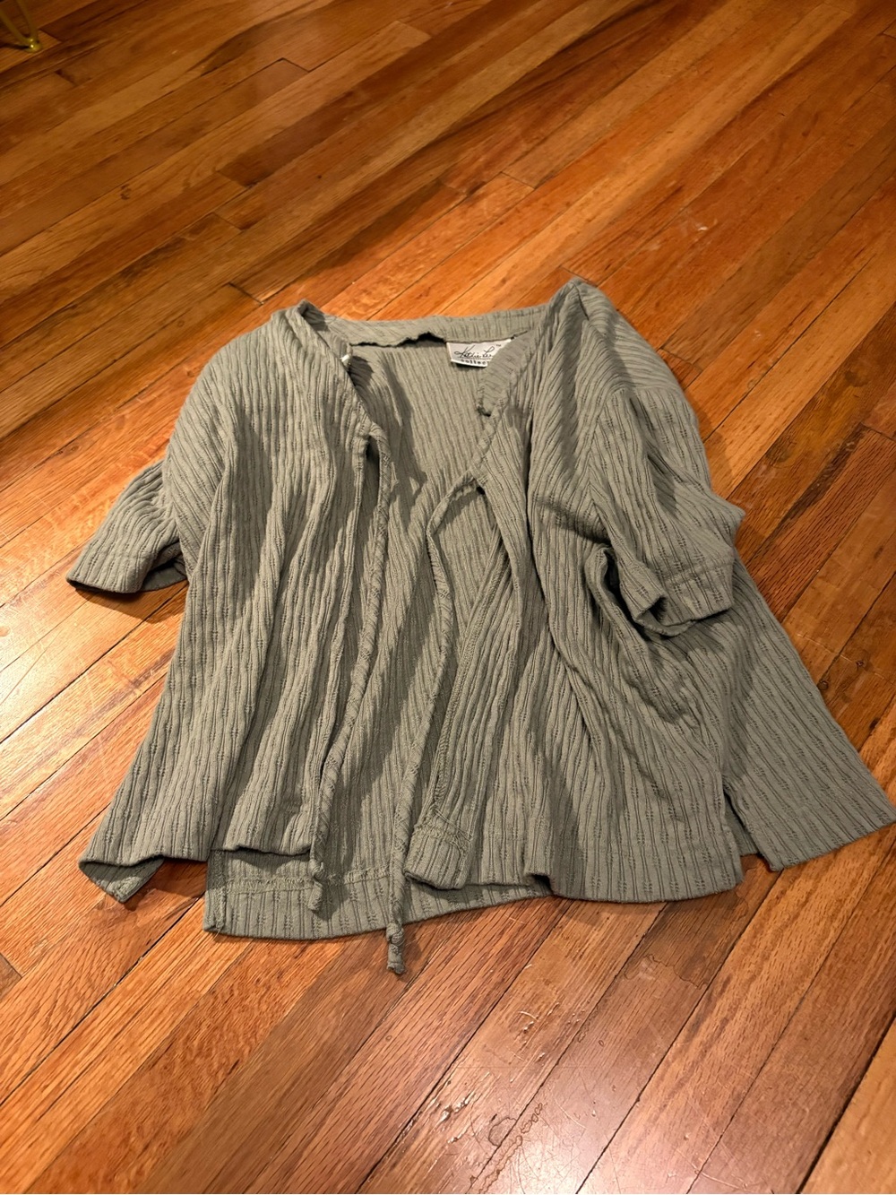 Kathie Lee Collection Olive Ribbed Tie-Front Cardigan